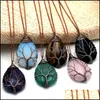 car dvr Pendant Necklaces Wire Wrapped Tree Of Life Chakra Teardrop Healing Crystal Energy Stone Quartz Fashion Women Men Jewelry Wholesale Dhvth