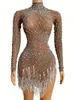 Stage Wear Sexy Pearls franjes Zie door Tassel Dress Evening Birthday Celebrate Transparant Performance Dance Mesh