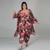Womens two piece pants blouses shirts boob tube top long-sleeve shirt trousers three-piece suit ht2755 flower Leopard print Pattern plus size spring summer suits