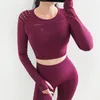 Active Set Yoga Set Women Fitness Outfits Gym Full Sleeve Crop Top Hollow Out Seamless Leggings Pants Quick-Torka Sportkläder Summer 2 PCS