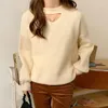 Women's Sweaters ZCSMLL Korean Chic Autumn And Winter Half High Collar Hollow Out Design Pearl Embellishment Long Sleeved Sweater Women