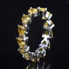 Cluster Rings Love Hearts Yellow Crystal Citrine Gemstones Diamonds Bands for Women 18K White Gold Silver Color SMEEXKE TRENDY ACCIMEORY