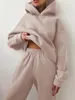 Womens Two Piece Pants Winter Set Women Tracksuit Overized Suit Autumn Trouser Suits Female Sweatshirt Solid Sports Hoodie Sportswear 230227