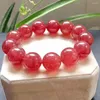 Strand äkta naturligt Red Strawberry Quartz Crystal Round Beads Women Armband 18mm