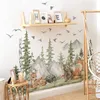 Wall Stickers Large Forest Animals Deer Bear for Kids Rooms Nursery Decals Boys Room decoration Cartoon Trees Mural 230227