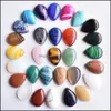 car dvr Stone Natural 18X25Mm Teardrop Loose Beads Opal Rose Quartz Tigers Eye Turquoise Cabochons Flat Back For Necklace Ring Earrrings Jew Dhcwu