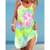 Robes décontractées Tie Dye 3D imprimé Sexy robe de plage femmes élégantes sans manches Hawaii Vintage fête maillots de bain filles fronde nuit