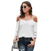 Kvinnors blusar Summer Women Elegant Chiffon Shirts Sexig One Word Collar Suspenders Solid Color Trumpet Hylsa Loose Casual Tops