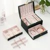 Jewelry Boxes Multi-functional Three-layer Leather Drawer-style Jewelry Box Earrings Lock Jewelry Box 230227