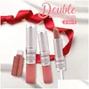 Lipstick teyason 12 cores duplahhead de longa duração Labiales nua e natural copo antiaderente fosco para lábios Drop Drop Delt Health Dhgjk