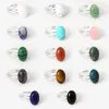 Natural Crystal Stone Adjustable Silver Plated Band Rings For Women Lady Party Club Decor Fashion Jewelry