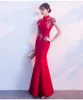 Ethnic Clothing Chinese Traditional Wedding Bride Toast Dress Stand-up Collar Slim Long Fishtail Evening Women