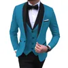 Mäns kostymer blazers blå slitsar kostymer 3 bit svart sjal lapel casual tuxedos för bröllop groomsmen kostymer män blazervestpants 230227