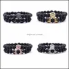 Автомобильный DVR Бисерные пряди 2 ПК/SET Animal Animal King Lion Head Lava Stone Bracelet Black Natural Crown Пара браклет для мужчин