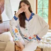 Womens Sleepwear QSROCIO High Quality Pajamas Set Floral Print Faux Silk Nightie Luxury Homewear Leisure Loungewear Female 230227