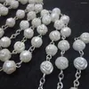 Hangende kettingen 8 mm witte parel rozen kralen rozenkrans kruisketting voor vrouwen trui ketting plastic katholieke sieraden accessoires