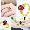 Anillos de racimo de lujo rojo cristal rubí piedras preciosas circón diamantes para mujeres Color oro joyería Bague Bijoux boda fiesta regalos accesorio