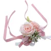 Bracelets De Charme Fleur Poignet Corsage Boutonnière Rose Artificielle Et Oeillet À La Main En Soie Pour Fleurs De Mariage Accessoires Costume De Bal
