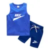 2pcs Kids Baby Boy Summer Clothing Sets Sleeveless Tank Tops Brand LOGO Print Drawstring Shorts Sportwear Clothes Sets