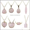 CAR DVR PENDANT NECKLACES 8Styles Natural Stone Pink Rose Quartz Heart Round Shape Necklace For Women Jewelry Drop Delivery Pendants DHJ1O