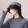 Berets 2023 Autumn And Winter Mother Headwear High Quality Wool Flat Top Woman Bucket Hat Lady Fashion Felt Fedora Hats