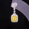 Boucles d'oreilles de luxe brillant jaune cristal Zircon couleur argent bijoux de mode pour femmes coréenne femme princesse