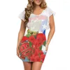 Vestidos casuais bandeira de bandeira country impressão de saia curta verão malha branca redonda pescoço de calça mangas mini feminino corporcão de corpo apertado