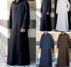 Felpe con cappuccio da uomo Moda Abito musulmano Vestizione Mens Arabia Saudita Dubai Manica lunga Colore puro Thobe Arabo Abbigliamento uomo islamico