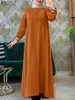 Ubranie etniczne Zanzea Solid muzułmańska sukienka modowa Kobiet One -długi rękaw Sundress Elegancki vintage szat Turkish Abaya Kaftan Isamic 230227