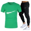2023 Mens Tracksuit Trend Plain Simple Jackets Suit Round Neck Casual T-shirt Thin Trousers Casual Two-piece Set