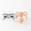 Sparkling Bow Stud Earrings 925 Sterling Silver for Pandora CZ Diamond Wedding designer Jewelry For Women Girlfriend Gift Rose Gold Earring Set with Original Box