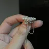Orecchini posteriori Chic color argento doppio cerchio perla lunga catena nappa earcuff clip piercing finta per le donne