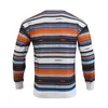 Suéter Masculino Primavera e Outono Suéter Solto Crewneck Waffle Impressão Digital Colorido Listrado Suéter Casual 230227