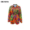 Dames Tweede stuk broek CMYAYA Casual Tie Dye Gedrukte Set Rapel Lange Mouw Shirt Tops en Shorts Suit 2 Vrouwelijke trainingsuits Outfits 230227