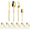 Set di stoviglie 24 pezzi Set di stoviglie in acciaio inossidabile lucido Posate Posate Cucchiaio d'oro Forchetta Coltello Argenteria