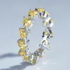 Cluster Rings Love Hearts Yellow Crystal Citrine Gemstones Diamonds Bands for Women 18K White Gold Silver Color SMEEXKE TRENDY ACCIMEORY