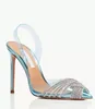 2023 Summer Luxury bride pump slingback heel Gatsby Sandals Shoes Women Slingback Pumps Crystal Swirls PVC Toecaps Pointed Toe High Heels EU35-43