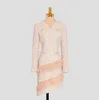 Casual Dresses 2023 Early Spring Autumn Women Pink Dress All Match V Neck Temperament Ostrich Feather Patch Lady Slim Sweet