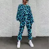 Pantalons de femmes en deux pièces Femmes d'automne réglée à manches longues Pullover Tracksuit Spring Leopard Print Sweatshirt Jogger Suit 230227