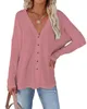 Kobiet Polos Autumn Waffle Knit Top Women V Neck Długie rękaw jednościenne nieregularne kardigan Solid Tops swobodne luźne płaszcz femme