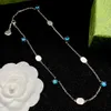 Fashion Blue diamond Necklace for Woman Gift Beaded Necklaces Long Chain Necklaces Brass Jewelry Supply