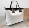 white Canvas Shopping Bag Large Capacity Package Tote Bags Handbag Purse High Quality Fashion portrait Letter Genuine Leather Interior stripe lattice