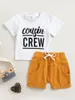 Clothing Sets Toddler Baby Boys Clothes Set Short Sleeve Letters Print T-shirt Elastic Waist Shorts Summer Outfit 0-3Y