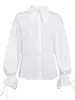 Women's Blouses Shirts OOTN Office Lady White Women Blouse Elegant Turn-Down Collar Long Sleeve Lace Up Shirt Female Loose Spring Casual Korean 230227