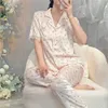 Женская одежда для сна Lisacmvpnel Ice шелк кружево сладкое лето, женщины пижама, набор цветочной печати, пижама 230227