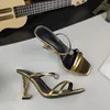 Sandalet Yüksek Topuklu Lüks Tasarımcı Ayakkabı Paris Elbise Klasik Kadınlar 10cm 8cm Topuklu Siyah ve Altın Düğün Sandalet Yükseklik-Bacaklı İnce Sandalet 2023 Yeni