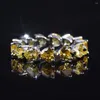 Cluster Rings Love Hearts Yellow Crystal Citrine Gemstones Diamonds Bands for Women 18K White Gold Silver Color SMEEXKE TRENDY ACCIMEORY