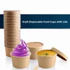 Soup Cups Paper Containers Kraft Food Disposable Go To Bowls Ice Cream Cup Lids Compostable Recyclable