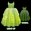 Flickans klänningar Tinker Bell Fairy Led Light Up Dresses For Girls Cosplay Flower Fairy Princess Dress Christmas Carnival Birthday Party Come W0224