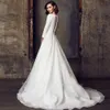 Элегантное атласное свадебное платье для женщин для женщин 2023 белые три рукава Quater A-Line карманы винтажные невесты просто